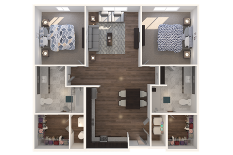 Floor plan for 2 beds, 2 baths, 948 sqft